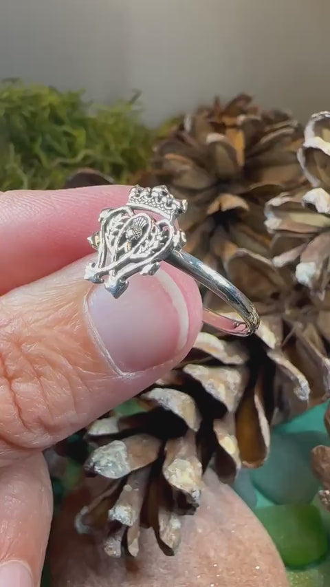 Load and play video in Gallery viewer, Luckenbooth Ring, Outlander Jewelry, Thistle Ring, Scotland Jewelry, Bridal Jewelry, Sterling Silver, Heart Ring, Promise Ring, Wife Gift
