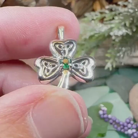 Shamrock Necklace, Clover Pendant, Irish Necklace, Irish Gift, Anniversary Gift, Emerald Ireland Jewelry, Friendship Gift, Celtic Necklace