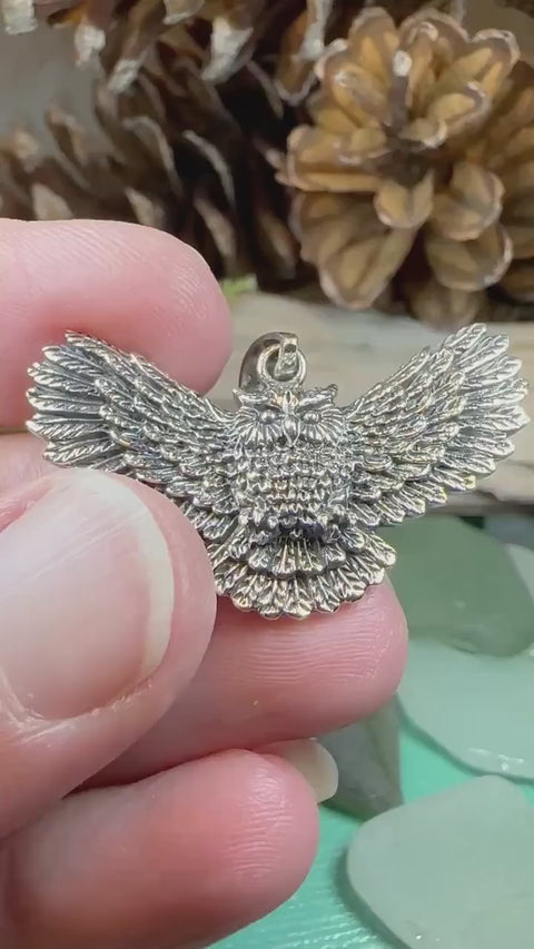 Load and play video in Gallery viewer, Owl Necklace, Flying Owl Pendant, Nature Jewelry, Bird Necklace, Bird Lover Gift, Silver Owl Gift, Woodland Jewelry, Irish Jewelry, Mom Gift
