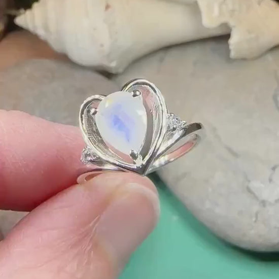 Moonstone Ring, Celtic Heart Ring, Boho Statement Ring, Promise Ring, Anniversary Gift, Celtic Knot Ring, Irish Ring, Mom Gift, Wife Gift