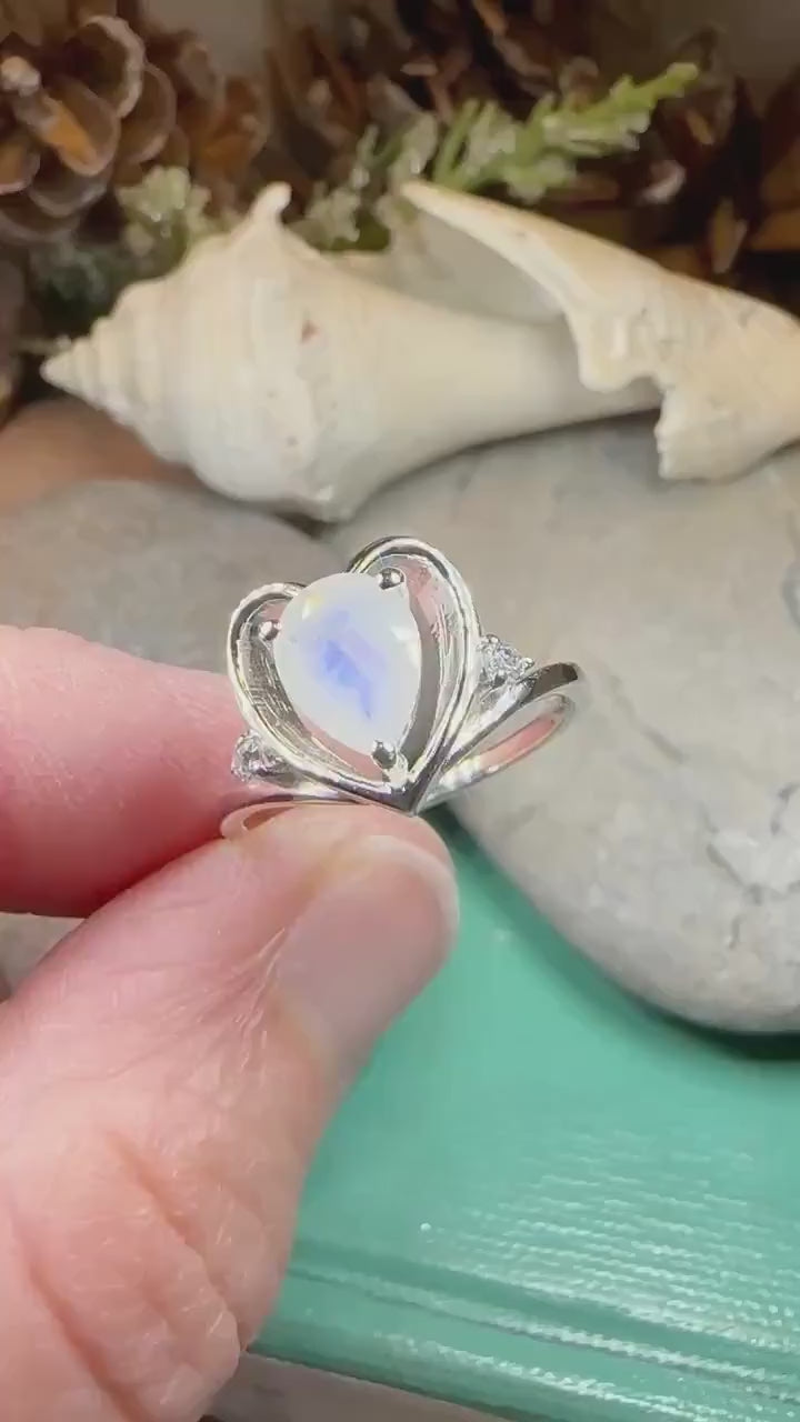 Moonstone Ring, Celtic Heart Ring, Boho Statement Ring, Promise Ring, Anniversary Gift, Celtic Knot Ring, Irish Ring, Mom Gift, Wife Gift