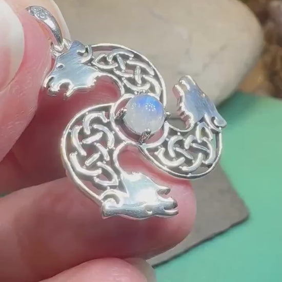 Celtic Bear Necklace, Bear Jewelry, Celtic Jewelry, Animal Jewelry, Viking Jewelry, Norse Jewelry, Wiccan Jewelry, Pagan Jewelry, Moonstone