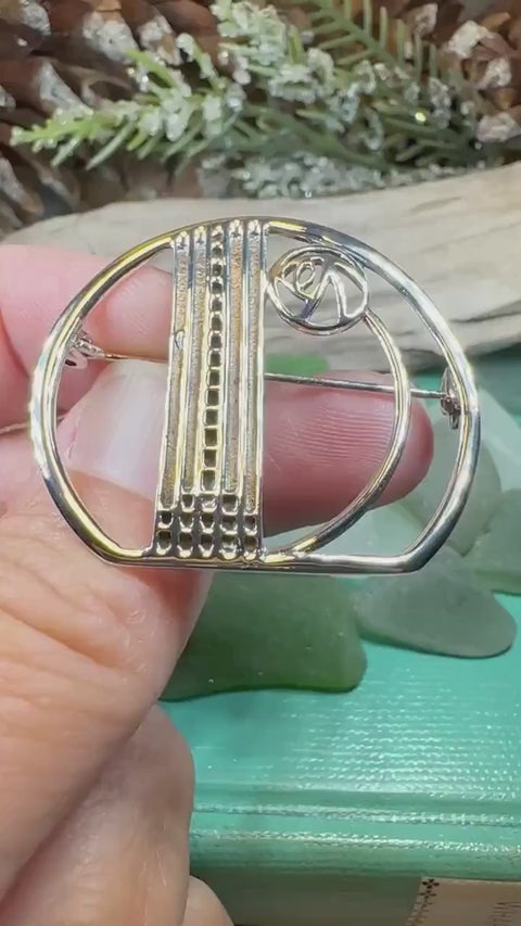 Load and play video in Gallery viewer, Mackintosh Rose Brooch, Scotland Jewelry, Mackintosh Jewelry, Celtic Pin, Scarf Pin, Art Deco Jewelry, Mom Gift, Silver Pin, Graduation Gift
