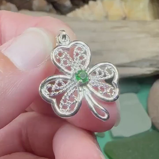 Shamrock Necklace, Clover Pendant, Irish Necklace, Irish Gift, Anniversary Gift, Emerald Ireland Jewelry, Friendship Gift, Celtic Necklace
