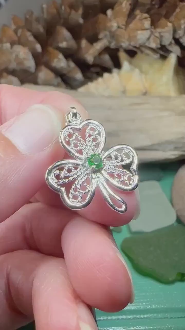 Shamrock Necklace, Clover Pendant, Irish Necklace, Irish Gift, Anniversary Gift, Emerald Ireland Jewelry, Friendship Gift, Celtic Necklace