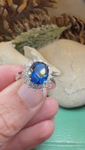 Load and play video in Gallery viewer, Princess Diana Sapphire Engagement Ring, Large Blue Ring, Cocktail Ring, Celtic Statement Ring, Anniversary Gift, Ladies Promise Ring
