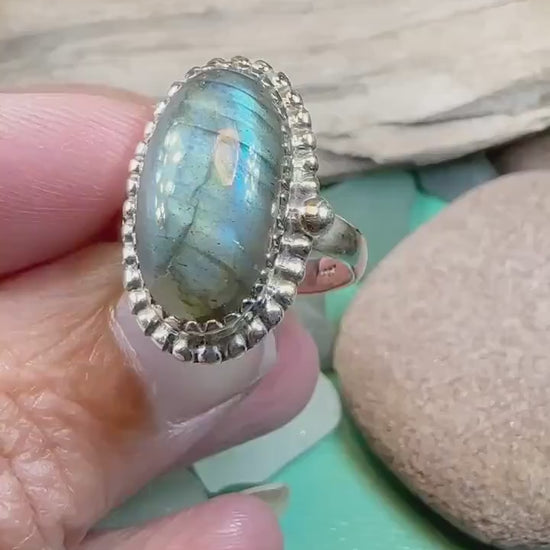 Celtic Mystic Ring, Blue Labradorite Jewelry, Statement Ring, Celestial Jewelry, Celtic Jewelry, Anniversary Gift, Wiccan Jewelry, Wife Gift