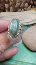 Load and play video in Gallery viewer, Celtic Mystic Ring, Blue Labradorite Jewelry, Statement Ring, Celestial Jewelry, Celtic Jewelry, Anniversary Gift, Wiccan Jewelry, Wife Gift
