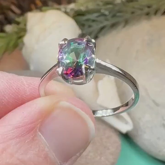 Mystic Topaz Engagement Ring, Celtic Ring, Statement Ring, Topaz Ring, Solitaire Ring, Anniversary Gift, Cocktail Ring, Wife Promise Ring