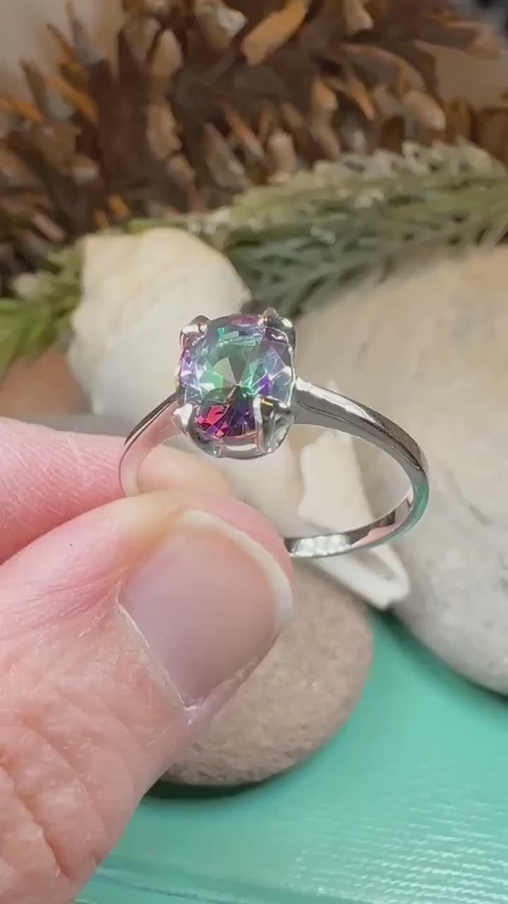 Mystic Topaz Engagement Ring, Celtic Ring, Statement Ring, Topaz Ring, Solitaire Ring, Anniversary Gift, Cocktail Ring, Wife Promise Ring