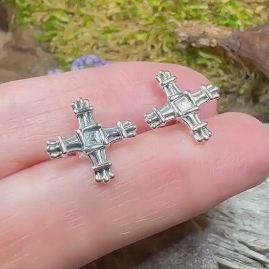 Saint Brigid's Cross Earrings, Irish Jewelry, Celtic Cross Stud Earrings, Ireland Gift, Saint Brigit, Wiccan Jewelry, Irish Cross Jewelry
