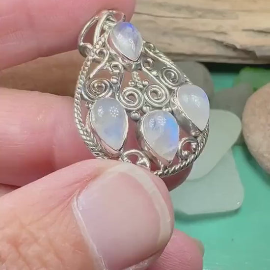 Celtic Spiral Necklace, Moonstone Necklace, Celtic Pendant, Anniversary Gift, Wiccan Jewelry, Pagan Necklace, Wife Gift, Sterling Silver
