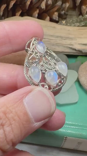 Celtic Spiral Necklace, Moonstone Necklace, Celtic Pendant, Anniversary Gift, Wiccan Jewelry, Pagan Necklace, Wife Gift, Sterling Silver