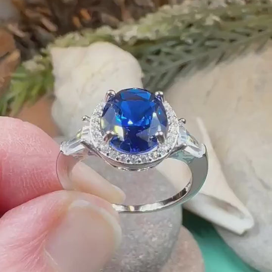 Sapphire Statement Ring, Engagement Ring, Large Blue Ring, Engagement Ring, Celtic Statement Ring, Anniversary Gift, Ladies Promise Ring