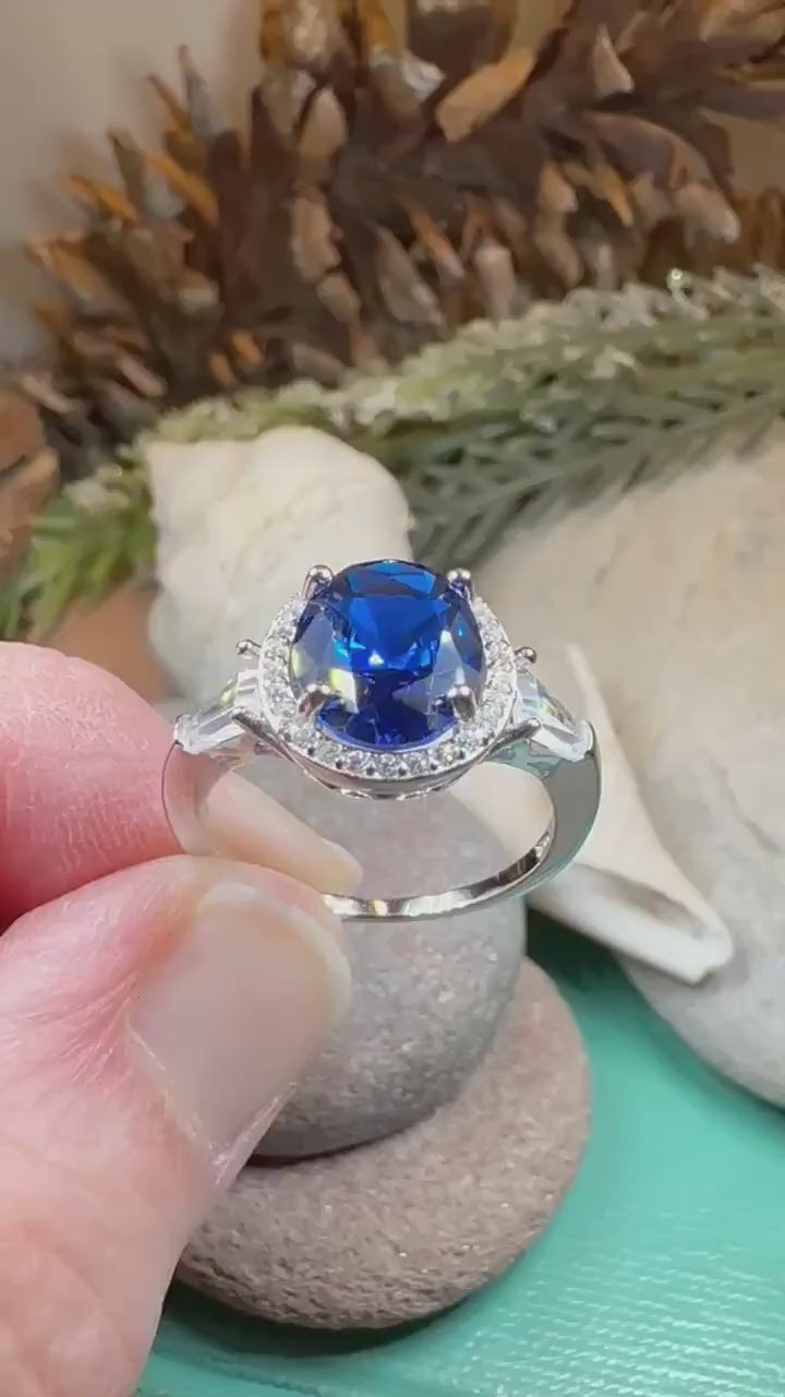 Sapphire Statement Ring, Engagement Ring, Large Blue Ring, Engagement Ring, Celtic Statement Ring, Anniversary Gift, Ladies Promise Ring