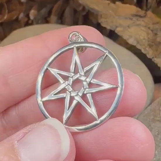 Elven Star Necklace, Seven Pointed Star Necklace, Celestial Pendant, Wiccan Jewelry, Witch Pendant, Pagan Jewelry, Oak Leaf, Mystical