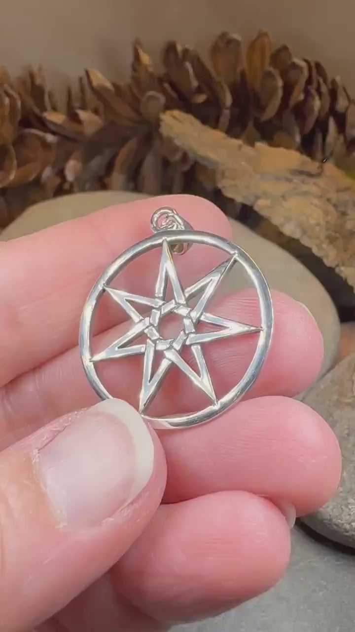 Elven Star Necklace, Seven Pointed Star Necklace, Celestial Pendant, Wiccan Jewelry, Witch Pendant, Pagan Jewelry, Oak Leaf, Mystical