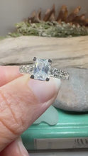 Load and play video in Gallery viewer, Celtic Engagement Ring, Diamond Promise Ring, Solitaire Ring, Princess Cut Ring, Celtic Knot Jewelry, Anniversary Gift, Ladies Cocktail Ring
