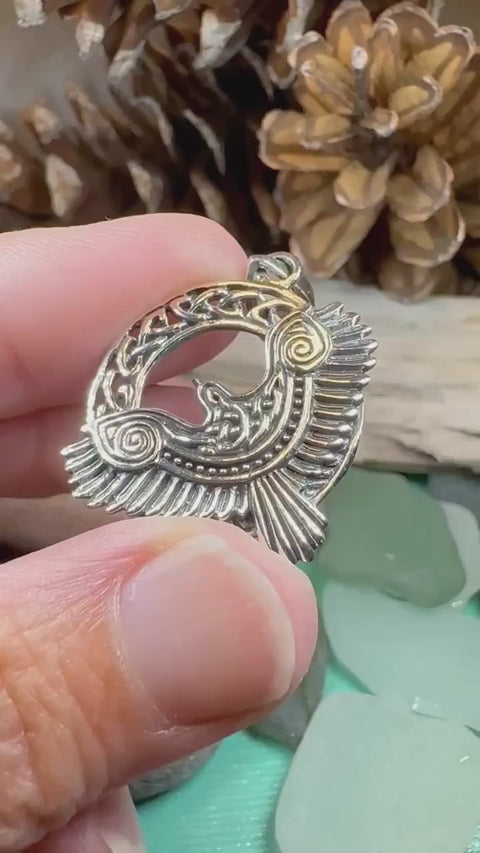 Load and play video in Gallery viewer, Raven Necklace, Bird Jewelry, Celtic Pendant, Silver Bird Pendant, Animal Jewelry, Pagan Jewelry, Nature Lover, Poe Jewelry, Gothic Jewelry
