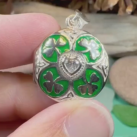 Load and play video in Gallery viewer, Irish Shamrock Locket Necklace in Sterling Silver
