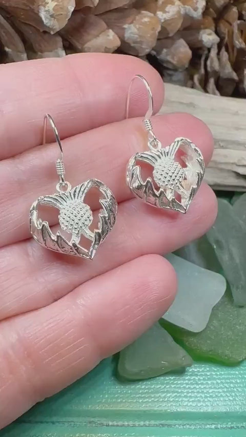 Load and play video in Gallery viewer, Thistle Earrings, Celtic Jewelry, Silver Scottish Earrings, Outlander Jewelry, Flower Jewelry, Mom Gift, Nature Jewelry, Large Drop Earrings
