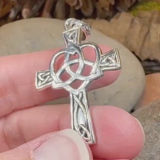 Celtic Cross Necklace, Irish Jewelry, Celtic Heart Pendant, Trinity Knot Pendant, Scotland Jewelry, First Communion Gift, Confirmation Gift