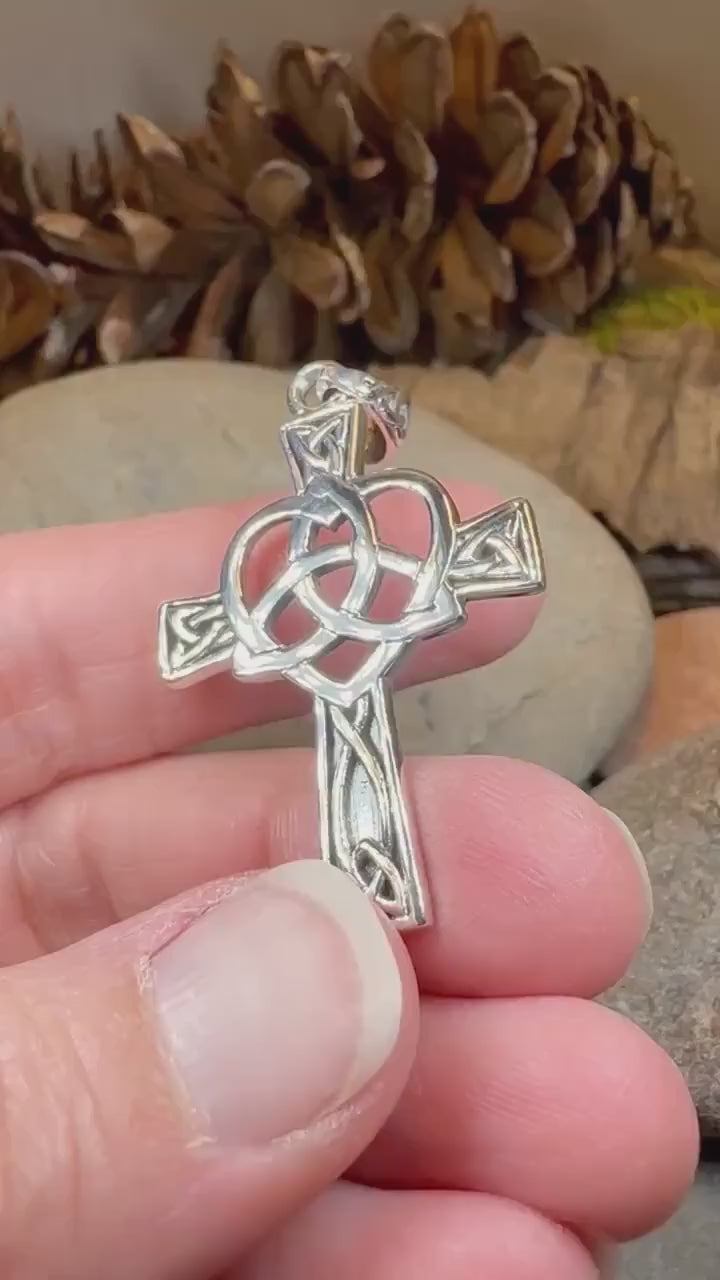 Celtic Cross Necklace, Irish Jewelry, Celtic Heart Pendant, Trinity Knot Pendant, Scotland Jewelry, First Communion Gift, Confirmation Gift