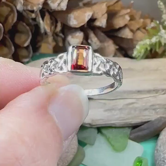 Celtic Knot Ring, Celtic Jewelry, Irish Ring, Celtic Promise Ring, Irish Jewelry, Anniversary Gift, Scottish Ring, Garnet Ring, Wife Gift