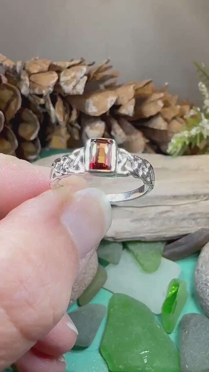 Celtic Knot Ring, Celtic Jewelry, Irish Ring, Celtic Promise Ring, Irish Jewelry, Anniversary Gift, Scottish Ring, Garnet Ring, Wife Gift