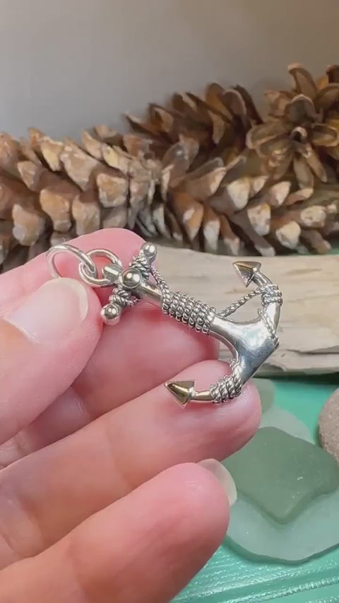 Load and play video in Gallery viewer, Anchor Necklace, Nautical Jewelry, Christian Pendant, Hope Necklace, Retirement Gift, Dad Gift, Mindfulness Gift, Ship Jewelry, Silver
