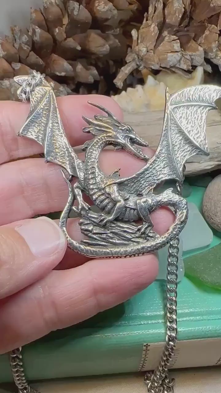 Dragon Necklace, Celtic Jewelry, Pagan Jewelry, Gothic Necklace, Wiccan Jewelry, Welsh Dragon Pendant, Pagan Jewelry, Wales Jewelry