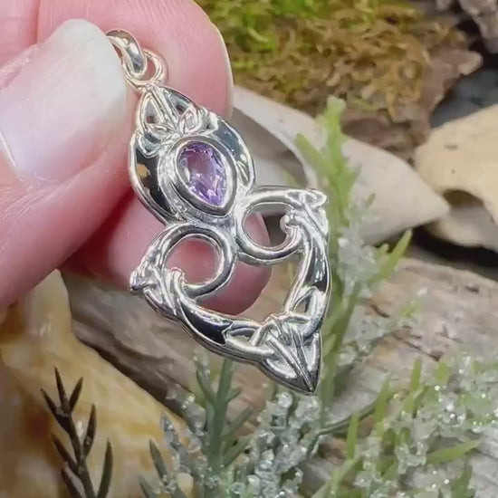 Celtic Knot Necklace, Celtic Pendant, Irish Jewelry, Norse Jewelry, Trinity Knot Jewelry, Garnet Wiccan Jewelry, Sterling Silver, Wife Gift