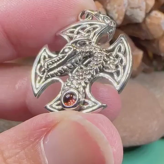 Celtic Cross Necklace, Dragon Pendant, Irish Jewelry, Men's Cross Jewelry, Anniversary Gift, Medieval Cross, Irish Cross, Celtic Jewelry