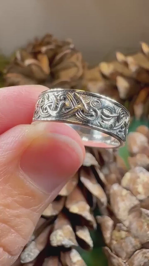 Load and play video in Gallery viewer, Celtic Raven Ring, Celtic Ring, Promise Ring, Silver Boho Ring, Irish Ring, Irish Dance Gift, Anniversary Gift, Ireland Ring, Wiccan Ring
