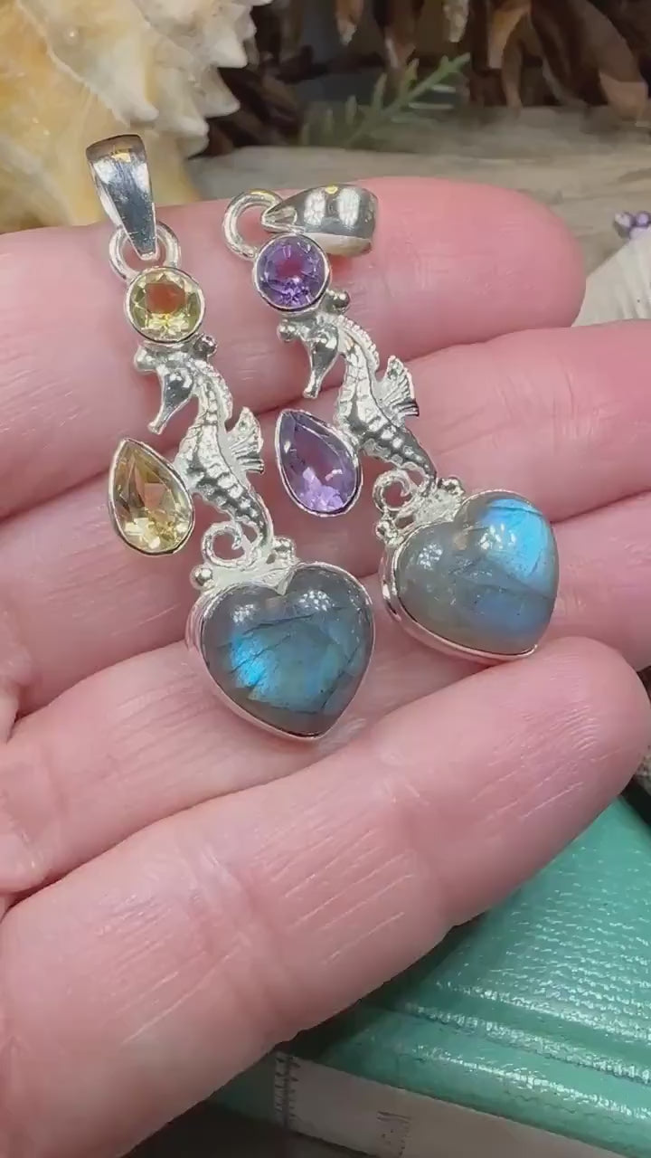 Seahorse Necklace, Sea Life Pendant, Labradorite Jewelry, Nautical Jewelry, Mom Gift, Anniversary Gift, Beach Lover Gift, Ocean Jewelry