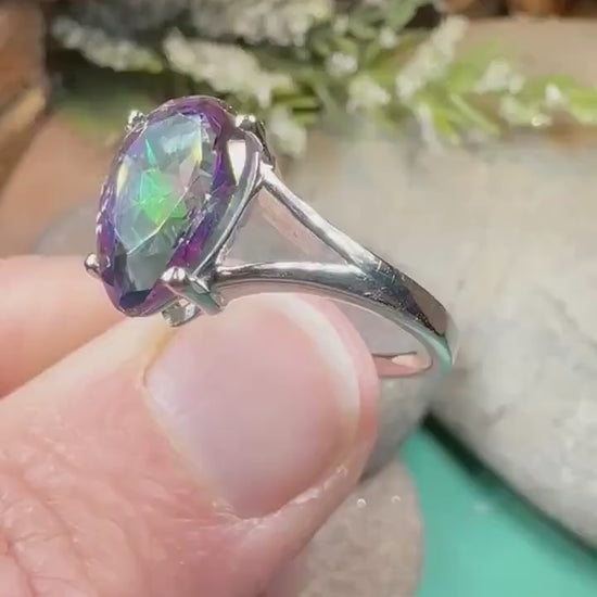 Mystic Topaz Engagement Ring, Celtic Ring, Statement Ring, Topaz Ring, Solitaire Ring, Anniversary Gift, Cocktail Ring, Wife Promise Ring