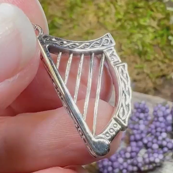 Harp Necklace, Irish Jewelry, Celtic Jewelry, Ireland Gift, Mom Gift, Girlfriend Gift, Celtic Knot Jewelry, Musical Instrument Necklace