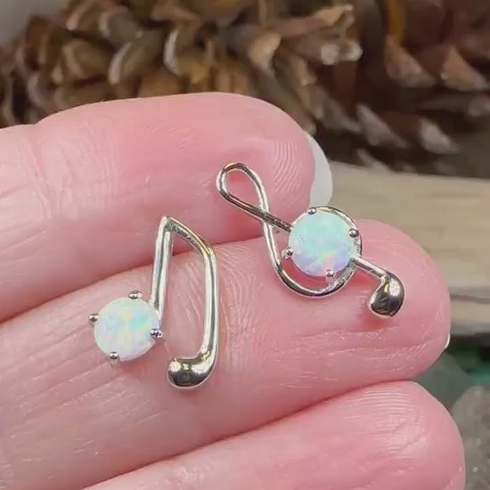 Music Note Stud Earrings, Musician Jewelry, Treble Clef Jewelry, Anniversary Gift, Opal Jewelry, Mom Gift, Sister Gift, Wife Gift