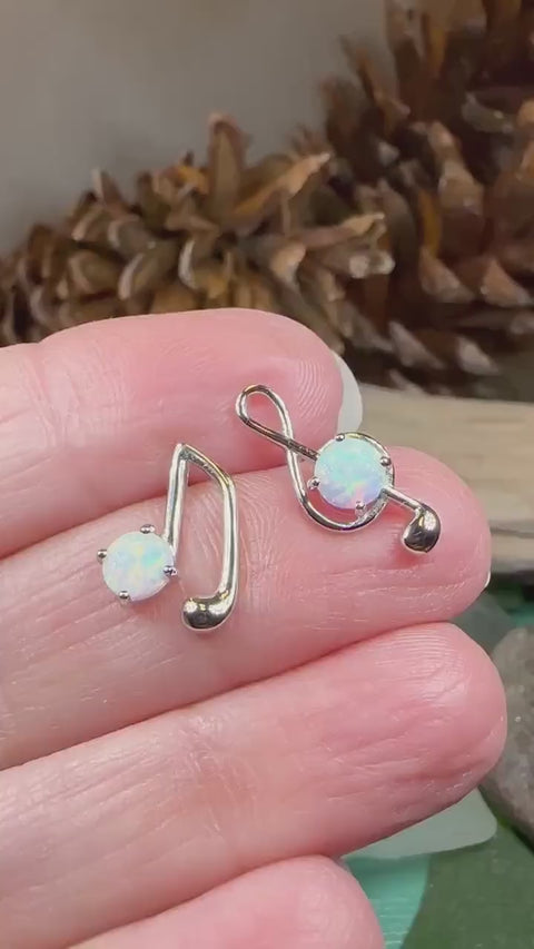 Load and play video in Gallery viewer, Music Note Stud Earrings, Musician Jewelry, Treble Clef Jewelry, Anniversary Gift, Opal Jewelry, Mom Gift, Sister Gift, Wife Gift
