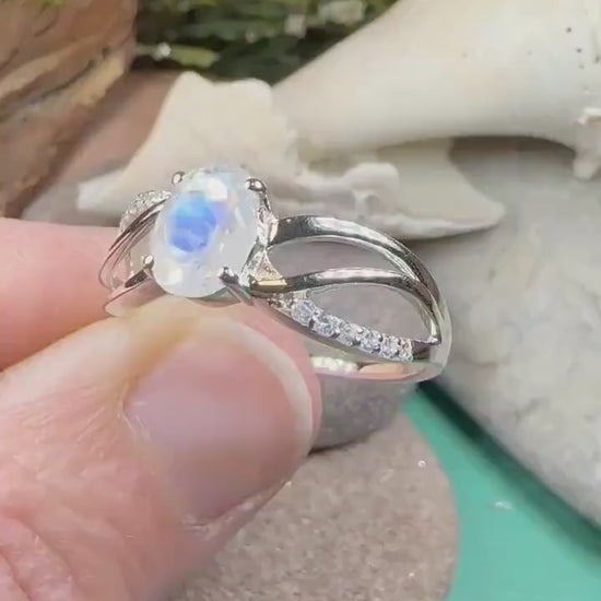 Moonstone Ring, Promise Ring, Engagement Ring, Commitment Ring, Anniversary Gift, Boho Statement Ring, Cocktail Ring, Wife Gift, Mom Gift
