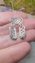 Load and play video in Gallery viewer, Irish Dance Shoes Necklace, Ghillies Necklace, Celtic Jewelry, Irish Dancer Gift, Girl&#39;s Ireland Pendant, Irish Soft Shoe, Dance Jewelry
