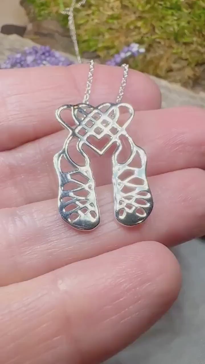 Irish Dance Shoes Necklace, Ghillies Necklace, Celtic Jewelry, Irish Dancer Gift, Girl's Ireland Pendant, Irish Soft Shoe, Dance Jewelry