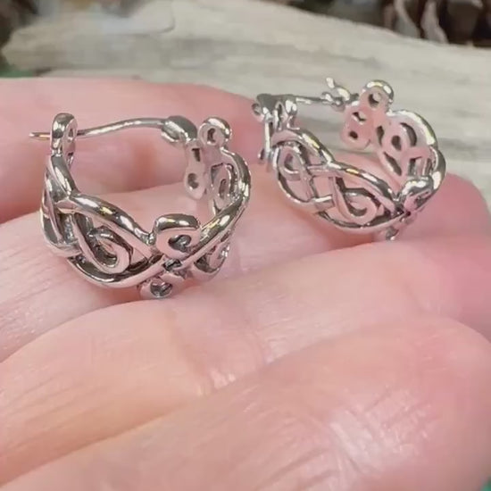 Celtic Hoop Earrings, Irish Jewelry, Scottish Earrings, Mom Gift, Hugger Hoop Earrings, Scotland Jewelry, Anniversary Gift, Graduation Gift
