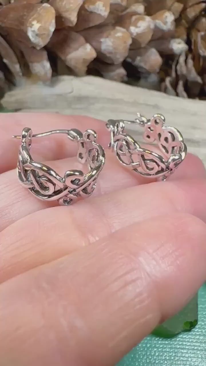 Celtic Hoop Earrings, Irish Jewelry, Scottish Earrings, Mom Gift, Hugger Hoop Earrings, Scotland Jewelry, Anniversary Gift, Graduation Gift