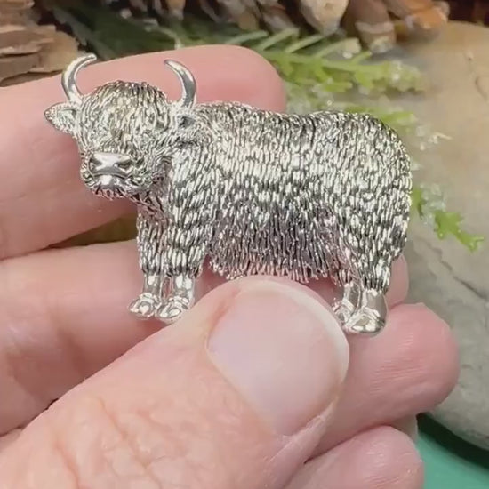 Highland Cow Brooch, Highland Coo, Scottish Pin, Anniversary Gift, Scotland Pin, Cow Lover Gift Cattle, Rancher, Silver Hairy Coo, Wife Gift