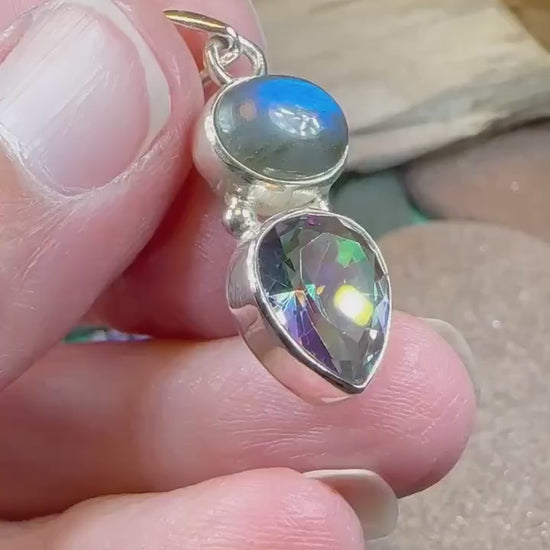 Celtic Necklace, Mystic Topaz Pendant, Labradorite Jewelry, Rainbow Topaz, Statement Pendant, Anniversary Gift, Wiccan Pendant, Mom Gift