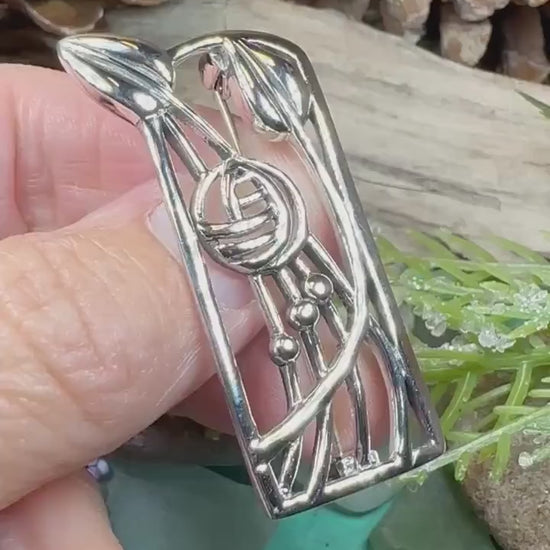 Mackintosh Roses Brooch, Scotland Jewelry, Mackintosh Jewelry, Celtic Pin, Scarf Pin, Scottish Silver Brooch, Mom Gift, Graduation Gift