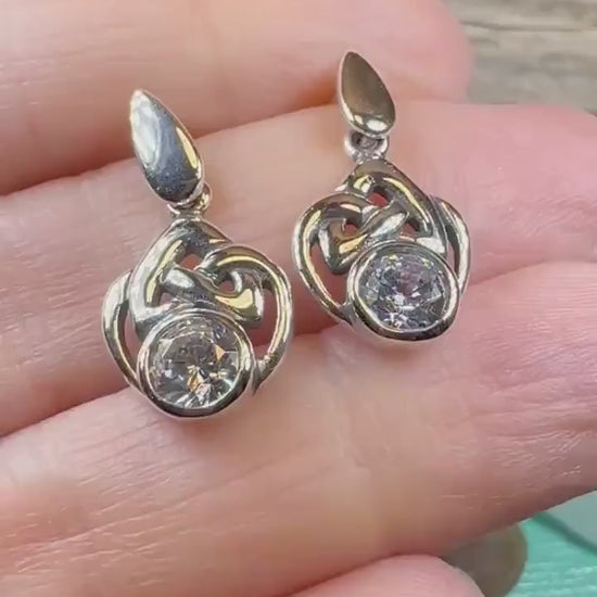 Celtic Knot Earrings, Silver Post Earrings, Irish Jewelry, Scottish Drop Earrings, Silver Ireland Gift, Scotland Gift, Diamond Earrings