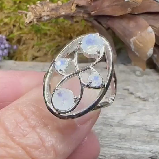 Moonstone Infinity Ring, Boho Ring, Statement Ring, Large Ring, Celtic Ring, Promise Ring, Anniversary Gift, Gothic Ring, Wife Ring