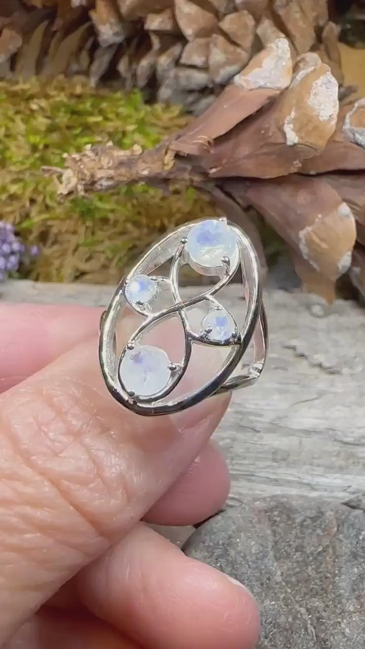 Moonstone Infinity Ring, Boho Ring, Statement Ring, Large Ring, Celtic Ring, Promise Ring, Anniversary Gift, Gothic Ring, Wife Ring